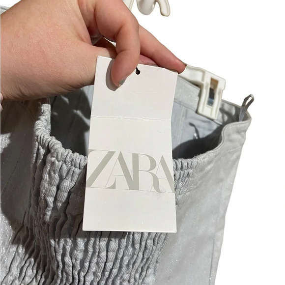 NWT Zara Metallic Denim Button Up Corset Top in Grayish Blue / Silver Size Small - Picture 4 of 4